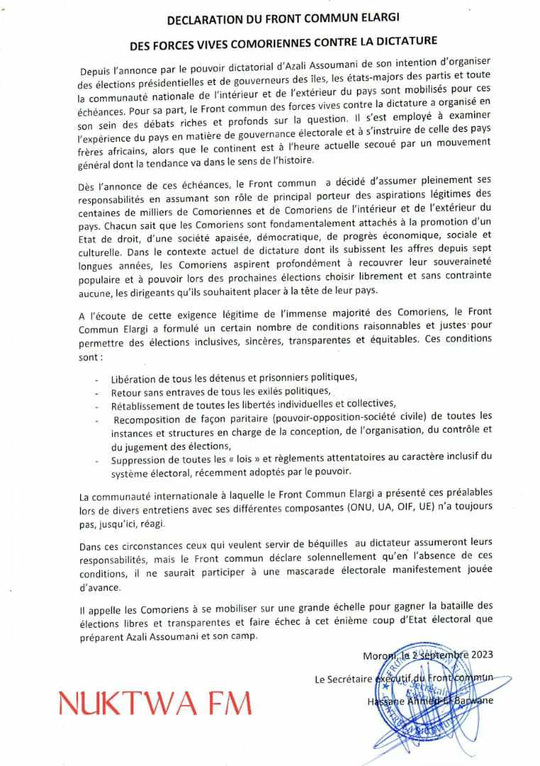 image Élections 2024 : Le Front commun boycotte